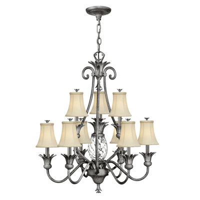 Elegant 10 Bulb Chandelier Ceiling Light in Polished Antique Nickel with LED E14 60W Bulbs