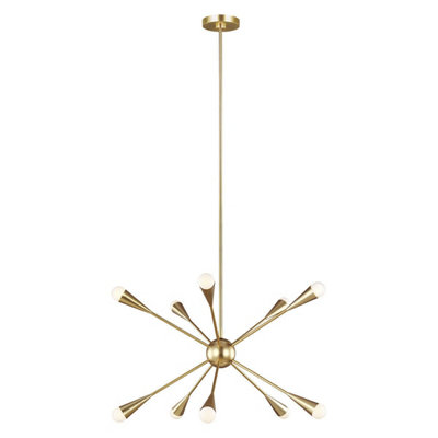 Elegant 10-Bulb Chandelier Pendant Light in Burnished Brass with LED G9 Bulbs