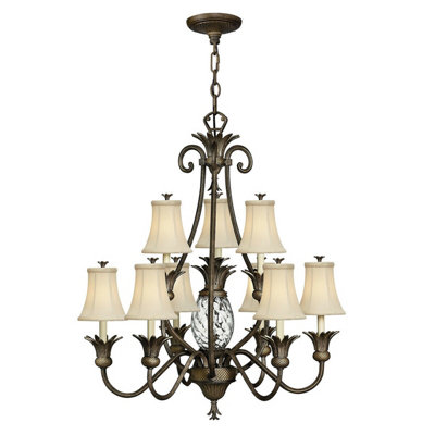 Elegant 10-Bulb Chandelier Pendant Light in Pearl Bronze Finish with LED E14 Bulbs