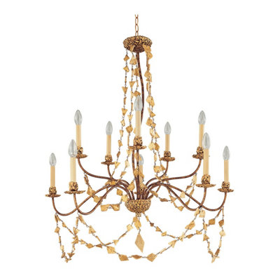 Elegant 10 Bulb Gold Chandelier with Mosaic Candle Shades for Home Decoration