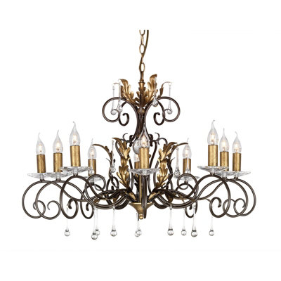 Elegant 10 Bulb Handmade Chandelier Pendant Light in Bronze and Gold Finish