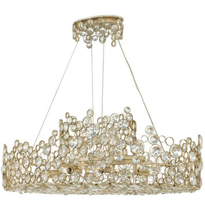 Elegant 10 Bulb Pendant Ceiling Light with Crystal Accents in Silver Leaf Finish