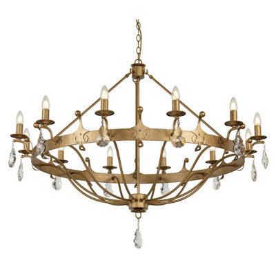 Elegant 12 Bulb Gold Patina Chandelier with LED E14 Socket