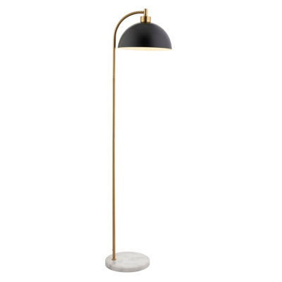 Elegant 1450mm Tall Mid-Century Floor Lamp in Matt Black and Grey Marble with Antique Brass Accents