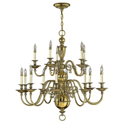 Elegant 15 Bulb Chandelier Pendant Light in Burnished Brass with LED E14 40W Bulbs