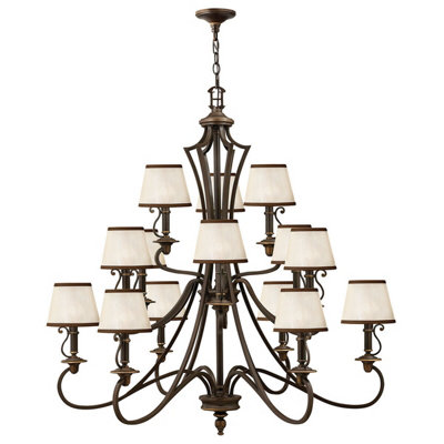 Elegant 15 Bulb Chandelier Pendant Light in Olde Bronze Finish with LED E14 40W Bulbs