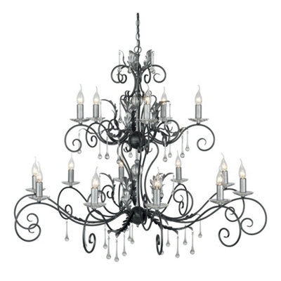 Elegant 15 Bulb Handmade Chandelier Pendant Light in Black and Silver Finish