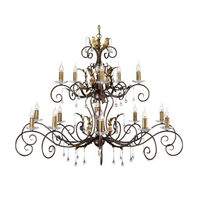 Elegant 15 Bulb Handmade Chandelier Pendant Light in Bronze Finish with E14 LED Bulbs