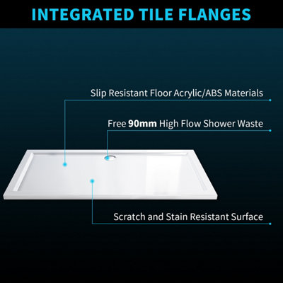 ELEGANT 1700 x 800 x 40mm White Rectangular Shower Tray with Corner ...