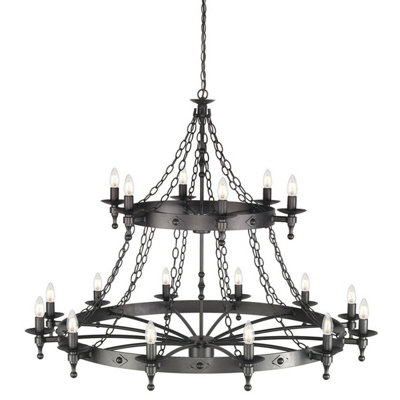 Elegant 18 Bulb Two-Tier Chandelier in Graphite Black Finish with LED E14 60W Bulbs