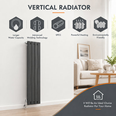 ELEGANT 1800 x 452mm Anthracite Vertical Radiator, Modern Single Panel ...