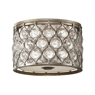 Elegant 2 Bulb Flush Light for Low Ceilings in Burnished Silver Finish