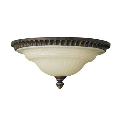 Elegant 2 Bulb Flush Light with Walnut Finish and Glass Shade