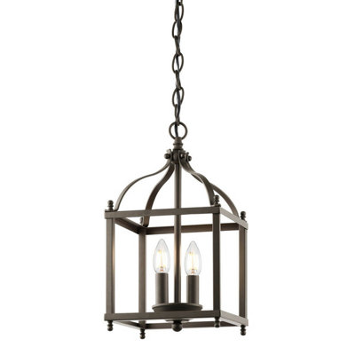 Elegant 2 Bulb Olde Bronze Ceiling Pendant Light with LED E14 Fitting