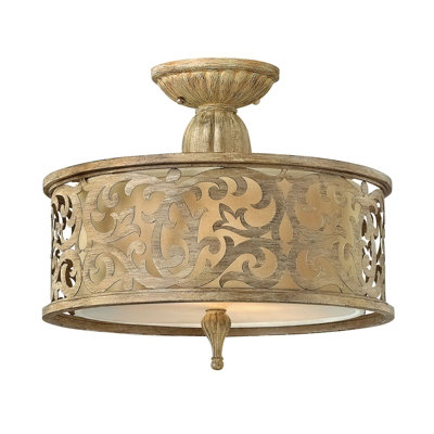 Elegant 2-Bulb Semi Flush Ceiling Light in Brushed Champagne Finish
