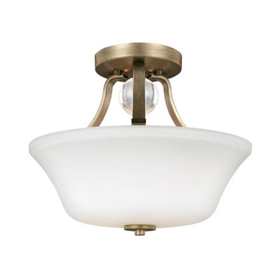 Elegant 2 Bulb Semi Flush Light with Opal Etched Glass Shade and Sunset Gold Finish