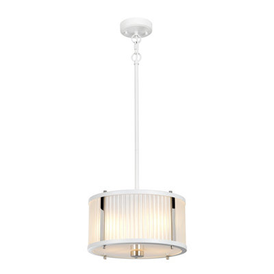 Elegant 2 Bulb White Satin Pendant Light with Polished Nickel Finish