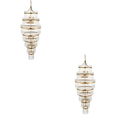Elegant 2-Pack Antique Brass Hanging Ceiling Pendant Light with Clear Glass Design