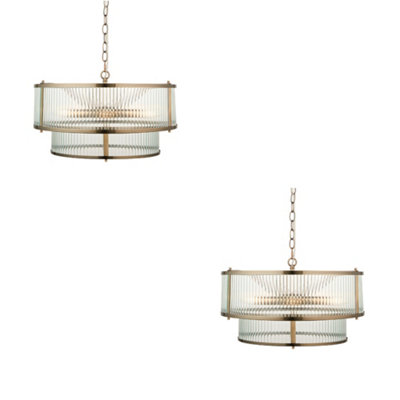 Elegant 2 Pack Antique Brass Pendant Lights with Clear Glass Shades for Home Decor