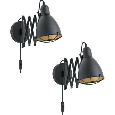 Elegant 2 Pack Black and Gold LED Wall Lights with Adjustable Round Shade