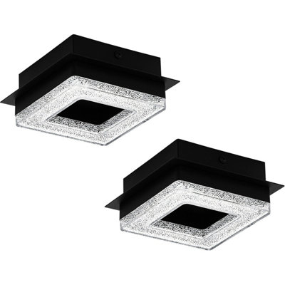 Elegant 2 Pack Black Flush Ceiling Lights with Crystal LED Shade