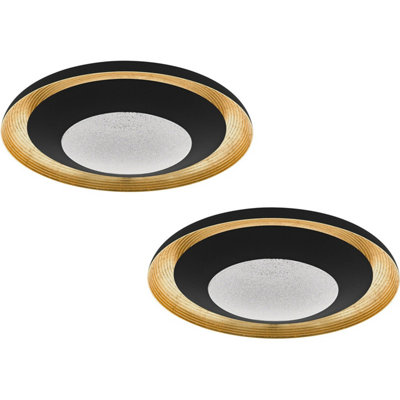 Elegant 2 Pack Black Gold Flush Mount Ceiling Lights with Transparent Shade