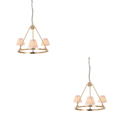 Elegant 2 Pack Brass & Fabric Hanging Ceiling Pendant Lights for Home Decor
