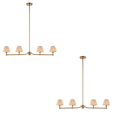 Elegant 2 Pack Brushed Brass Ceiling Pendant Lights with Neutral Fabric Shades