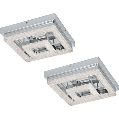 Elegant 2 Pack Chrome Flush Mount Ceiling Light with Crystal Shade