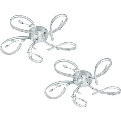 Elegant 2-Pack Chrome LED Ceiling Light with Crystal Shade