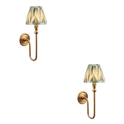Elegant 2 Pack Dimmable Wall Lights with Brushed Aged Brass and Cotswold Green Shade for Home Decor