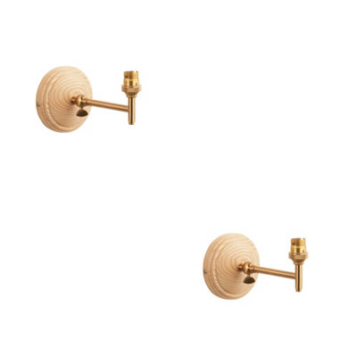 Elegant 2 Pack Dimmable Wall Sconces in Ash Wood and Aged Brass