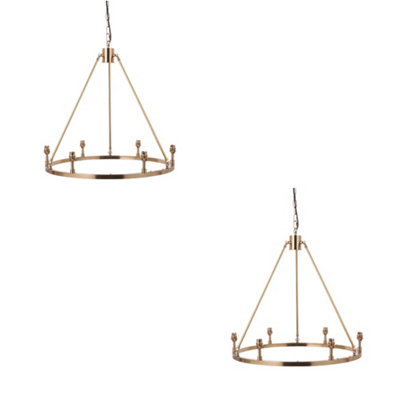 Elegant 2 Pack Hanging Ceiling Pendant Lights in Brushed Aged Brass Finish for Home Decor