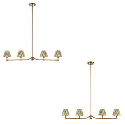Elegant 2 Pack Hanging Ceiling Pendant Lights with Cotswold Green Shades in Aged Brass Finish