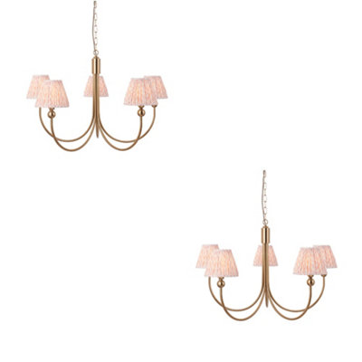 Elegant 2 Pack Hanging Ceiling Pendant Lights with Peachy Keen Shades in Brushed Aged Brass