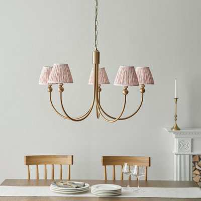 Elegant 2 Pack Hanging Ceiling Pendant Lights with Peachy Keen Shades in Brushed Aged Brass