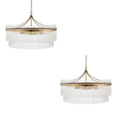 Elegant 2 Pack of Antique Brass Hanging Ceiling Pendant Lights with Clear Glass