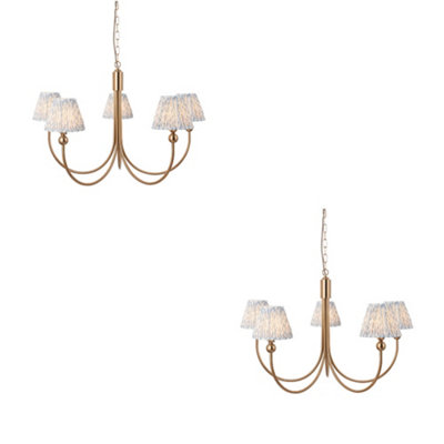 Elegant 2 Pack of Brushed Aged Brass Pendant Lights with Blue Fabric Shades for Stylish Home Decor
