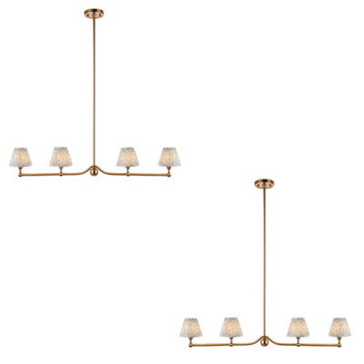 Elegant 2 Pack of Brushed Brass Hanging Pendant Lights with Bay Blue Fabric Shades