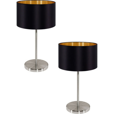 Elegant 2 Pack Table Lamps with Satin Nickel Finish and Black Gold Shade