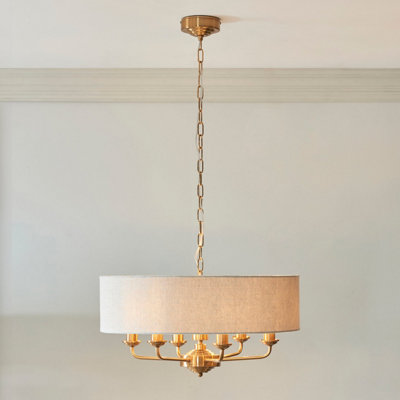 Elegant 2 Pack Vintage Brass Ceiling Pendant Lights with Natural Linen Shades - E14 Compatible