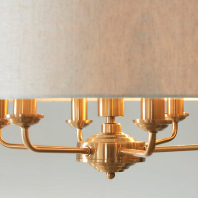 Elegant 2 Pack Vintage Brass Ceiling Pendant Lights with Natural Linen Shades - E14 Compatible