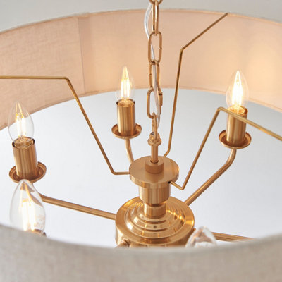 Elegant 2 Pack Vintage Brass Ceiling Pendant Lights with Natural Linen Shades - E14 Compatible