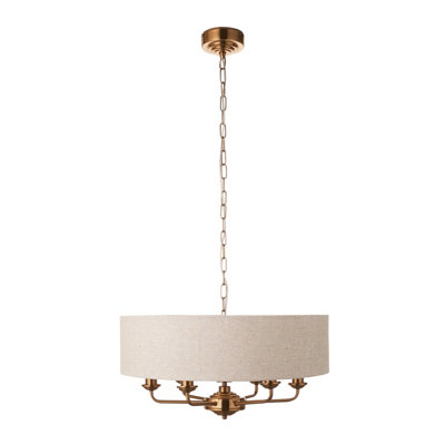 Elegant 2 Pack Vintage Brass Ceiling Pendant Lights with Natural Linen Shades - E14 Compatible