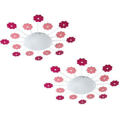 Elegant 2 Pack Wall Flush Ceiling Lights in Pink with White Satin Glass Shade