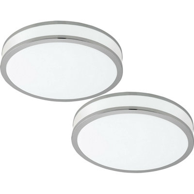 Elegant 2 Pack White LED Flush Ceiling Lights with Chrome Shade