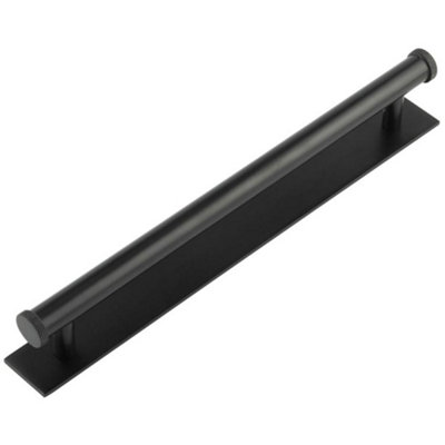 Elegant 224mm Matt Black Cabinet Handle with Plain Backplate - Kitchen Drawer Pull Handle
