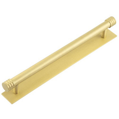 Elegant 224mm Satin Brass Cabinet Handle with Plain Backplate - Kitchen Drawer Pull Handle