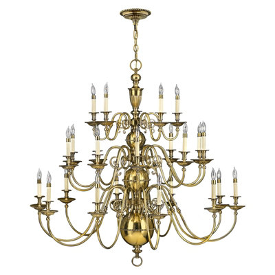 Elegant 25 Bulb Chandelier Pendant Light in Burnished Brass with LED E14 40W Bulbs