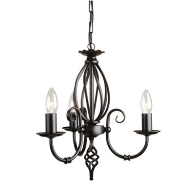 Elegant 3 Bulb Black Chandelier with Artisan Knot Twist Design - LED E14 60W